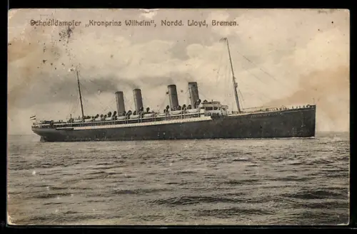 AK Passagierschiff Kronprinz Wilhelm vom Norddeutschen Lloyd Bremen in ruhiger See