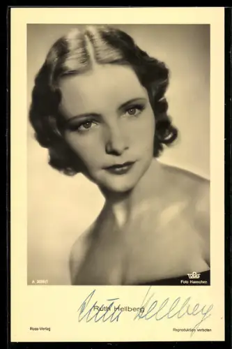 AK Schauspielerin Ruth Hellberg, Schulterfrei, Autograph