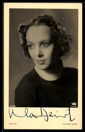 AK Schauspielerin Ursula Deinert im Halbprofil, Autograph