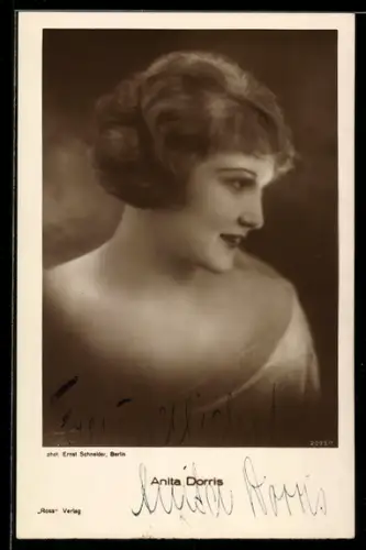 AK Schauspielerin Anita Dorris mit tiefem Dekollete, Autograph