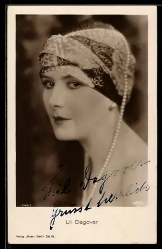 AK Schauspielerin Lil Dagover mit Turban, Autograph