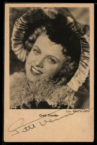 AK Schauspielerin Gretl Theimer lächelt, Autograph