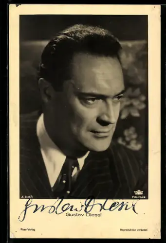 AK Schauspieler Gustav Diessl, böse blickend, Autograph