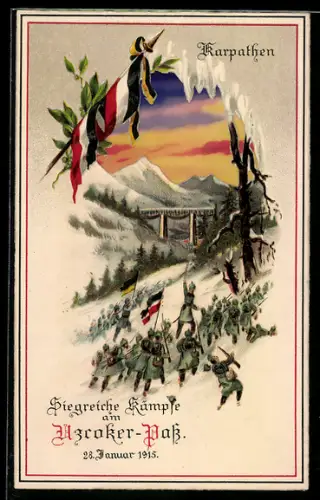 AK Kämpfe am Uzroker-Pass in den Karpathen 1915, Halt gegen das Licht