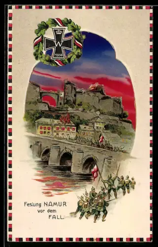 AK Namur, Festung vor dem Fall 1914, Eisernes Kreuz, Halt gegen das Licht