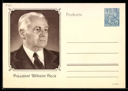 AK Präsident der DDR Wilhelm Pieck im Portrait, Ganzsache