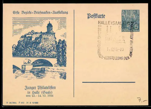 AK Halle /Saale, Erste Bezirks-Briefmarken-Ausstellung 1956, Ganzsache