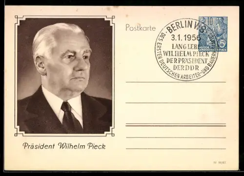 AK Präsident der DDR Wilhelm Pieck im Portrait, Ganzsache