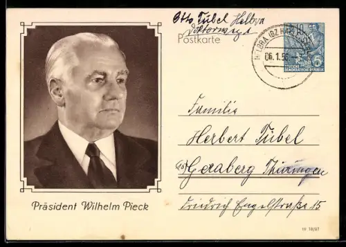 AK Präsident der DDR Wilhelm Pieck im Portrait, Ganzsache