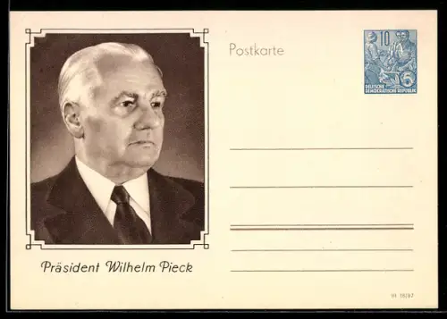 AK Präsident der DDR Wilhelm Pieck im Portrait, Ganzsache