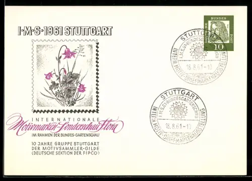 AK Stuttgart, IMS 1961, Internationale Motivmarken-Sonderschau Flora, Ganzsache