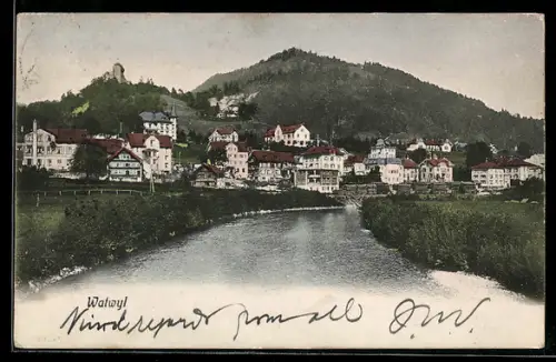 AK Wattwil, Ortsansicht mit Fluss und Häusern am Hang
