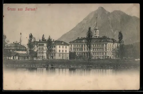 AK Sarnen, Uferpartie mit Gebäuden