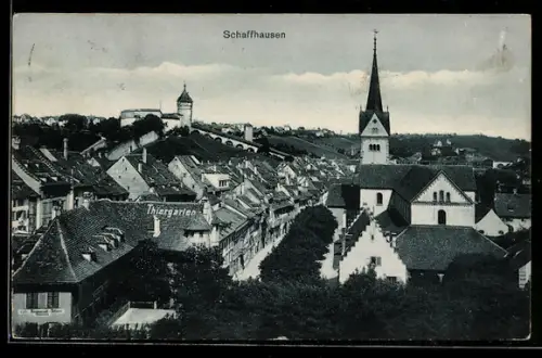 AK Schaffhausen, Stadtansicht mit Kirche und Festung