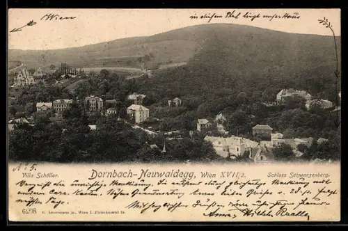 AK Wien, Dornbach-Neuwaldegg, Panorama mit Schloss Schwarzenberg und Villa Schöller