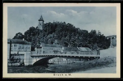 AK Bruck a. M., Brücke und Häuser im Ort