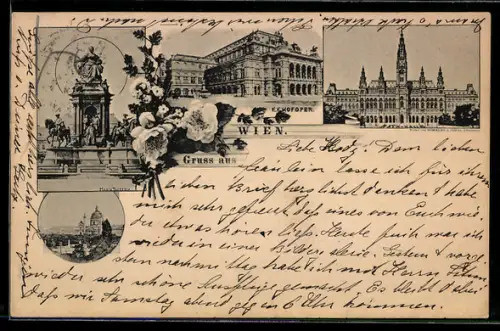 Lithographie Wien, Hofoper, Rathaus, Maria Theresia