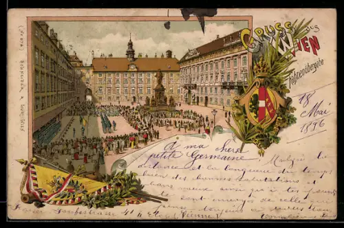 Lithographie Wien, Fahnenübergabe, Hofburg