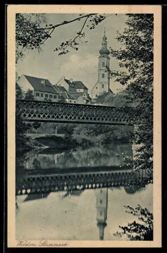 AK Wildon /Steiermark, Brücke und Kirche mit Spiegelung im Wasser