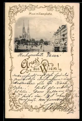 AK Wien, Maximilianplatz mit Strassenbahn