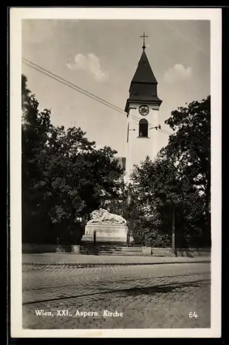 AK Wien, Aspern, Blick zur Kirche