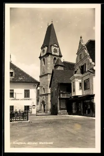 AK Krieglach /Mürztal, Marktplatz mit Uhrturm