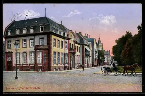 AK Giessen, Johannisstrasse, Strassenkreuzung, Pferdekutsche