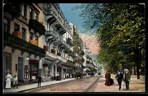 AK Bad Nauheim, Parkstrasse mit Alleepromenade