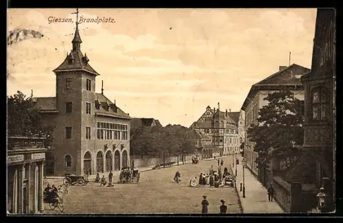 AK Giessen, Brandplatz mit Turmgebäude