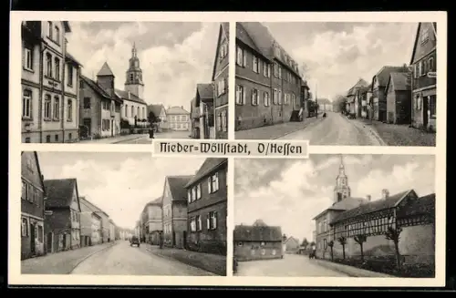 AK Nieder-Wöllstadt /Hessen, Kirche, Strassenansichten, Fachwerkhaus