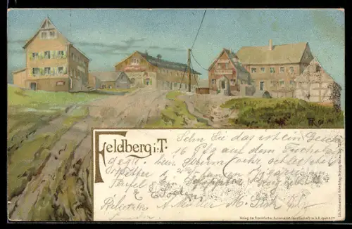 Lithographie Feldberg i. T., Gasthäuser und Strasse