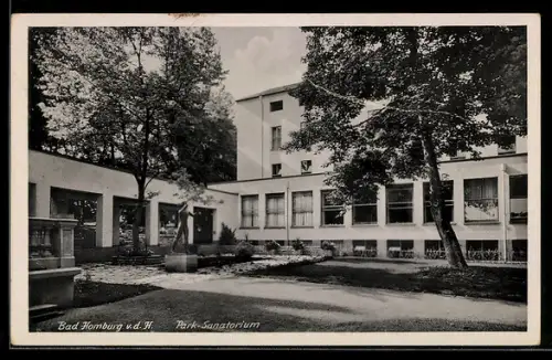 AK Bad Homburg v. d. H., Park-Sanatorium, Teilansicht mit Statue
