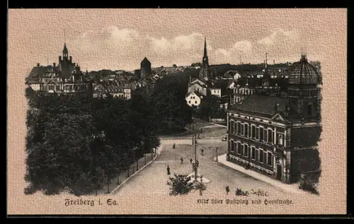 AK Freiberg i. Sa., Blick über Postplatz und Hornstrasse