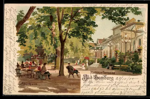 Lithographie Bad Homburg, Kurhaus Terrasse