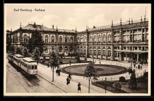 AK Bad Homburg, Kurhaus, Strassenbahn, Parkanlage