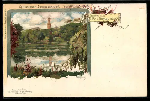 Lithographie Bad Homburg, Königlicher Schlossgarten
