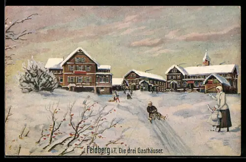 Künstler-AK Feldberg i. B., Die drei Gasthäuser, Winterbild