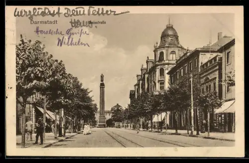 AK Darmstadt, Rheinstrasse, Ludwigsmonument