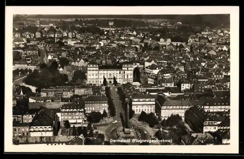 AK Darmstadt, Ortsansicht mit Schloss vom Flugzeug aus