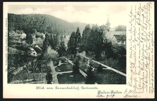 AK Baden-Baden, Blick vom Gunzenbachhof, Gartenseite