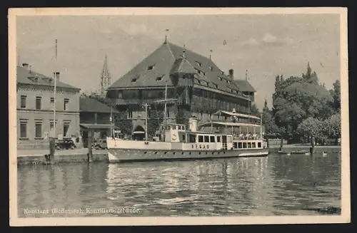 AK Konstanz /Bodensee, Konziliumsgebäude mit Schiff MS Hegau