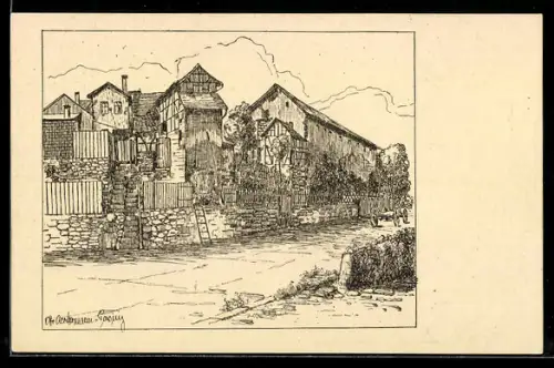 Künstler-AK Grünberg in Hessen, Partie im Stift