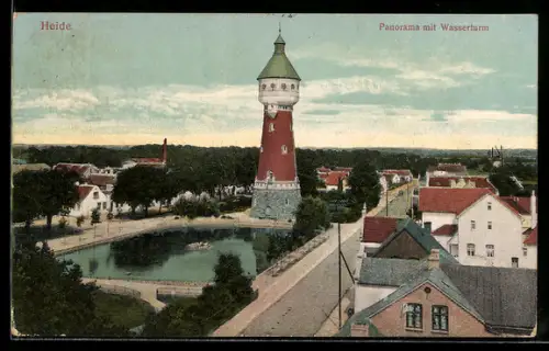 AK Heide, Panorama mit Wasserturm