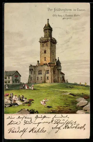 Lithographie Feldberg /Taunus, Blick zum Feldbergturm