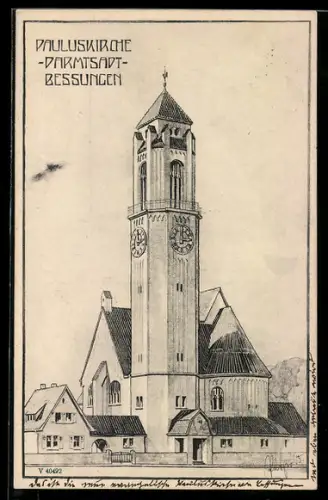 AK Darmstadt-Bessungen, Blick zur Pauluskirche
