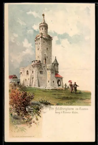 Lithographie Grosser Feldberg im Taunus, Blick zum Feldbergturm