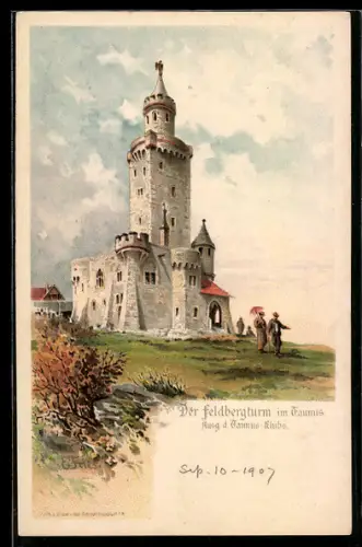 Lithographie Feldberg i. Taunus, Gäste am Feldbergturm