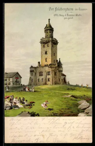 Lithographie Grosser Feldberg im Taunus, Blick zum Feldbergturm