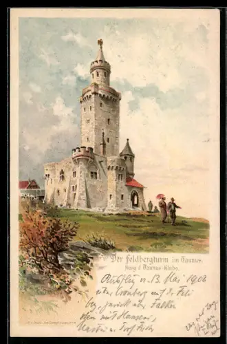 Lithographie Grosser Feldberg im Taunus, Partie beim Feldbergturm