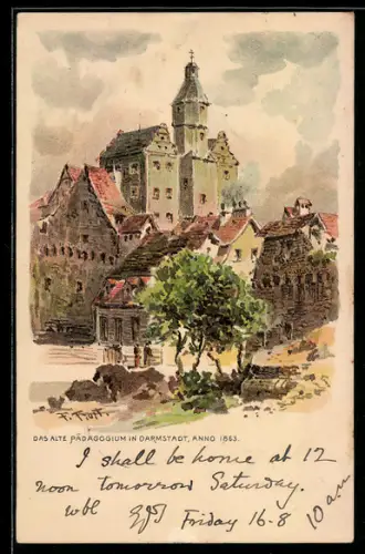 Lithographie Darmstadt, Das alte Pädagogium anno 1863